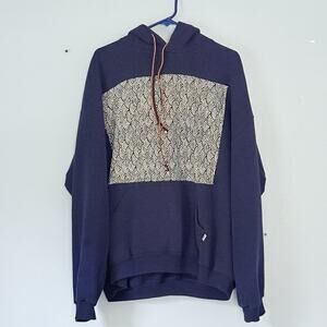 Russell Reworked Upcycled Hoodie 2XL Navy Patchwork Jacket Boho Hippie